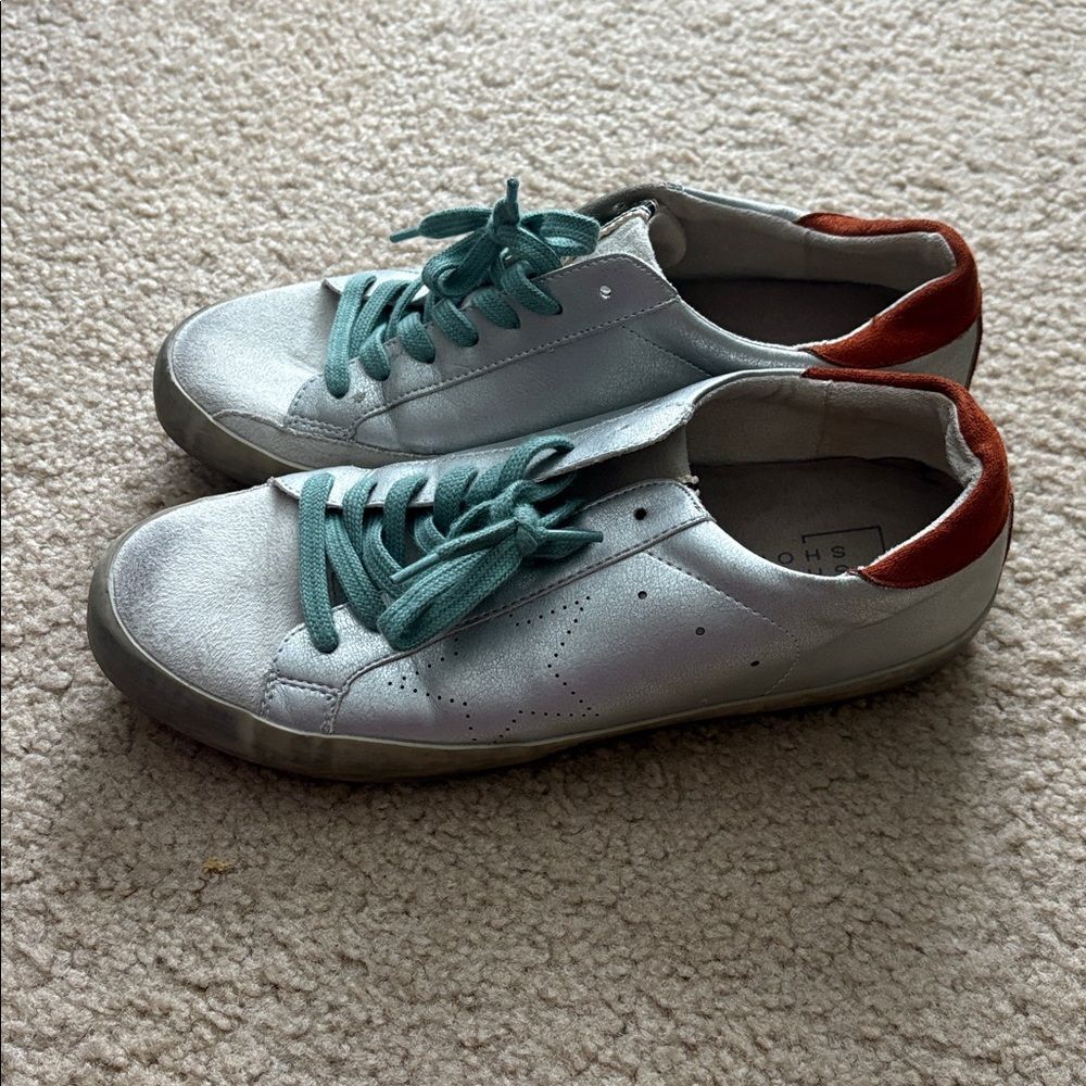 Shu Shop Mia Distressed Silver Blue Shoelaces Star Sneakers Women’s Sz 8.5 39 - Picture 3 of 6